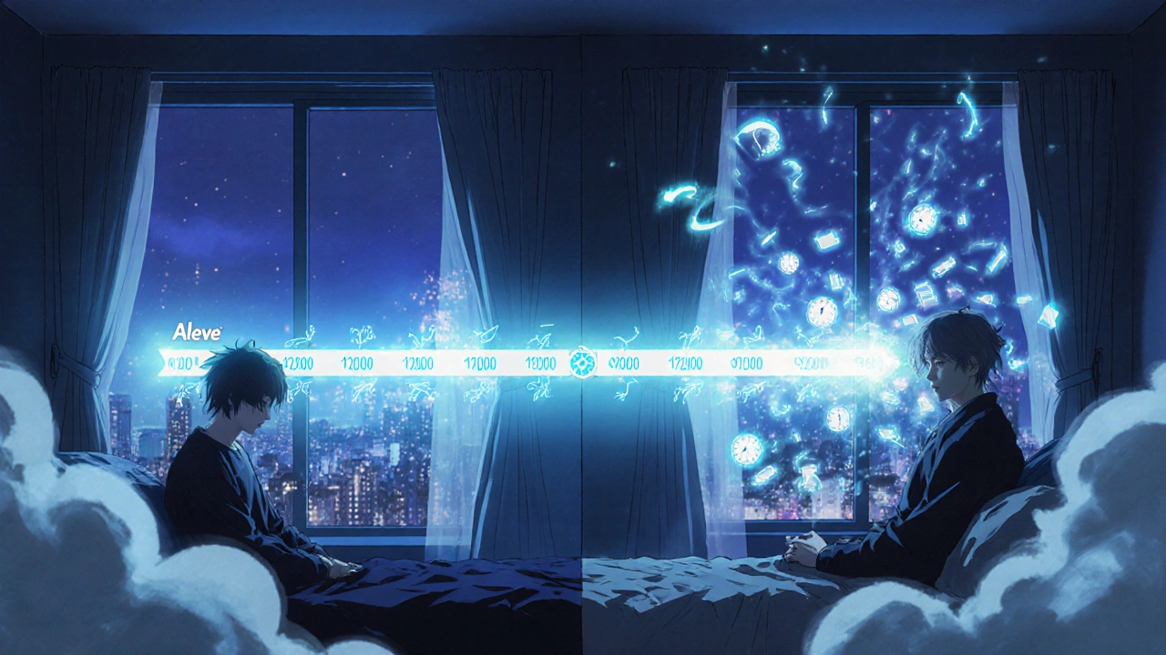 Two people in apartments, one with steady pain relief, the other with repeated dosing and time cycles.