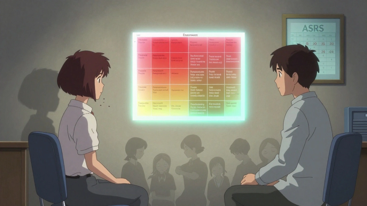 A patient and coach in a calm room, with a glowing Eisenhower Matrix hovering between them, symbolizing task organization.