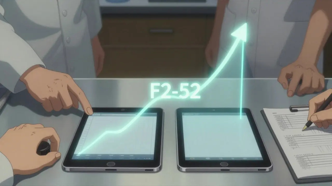 Generic and brand pills side by side with glowing dissolution curves and f2 similarity indicator.